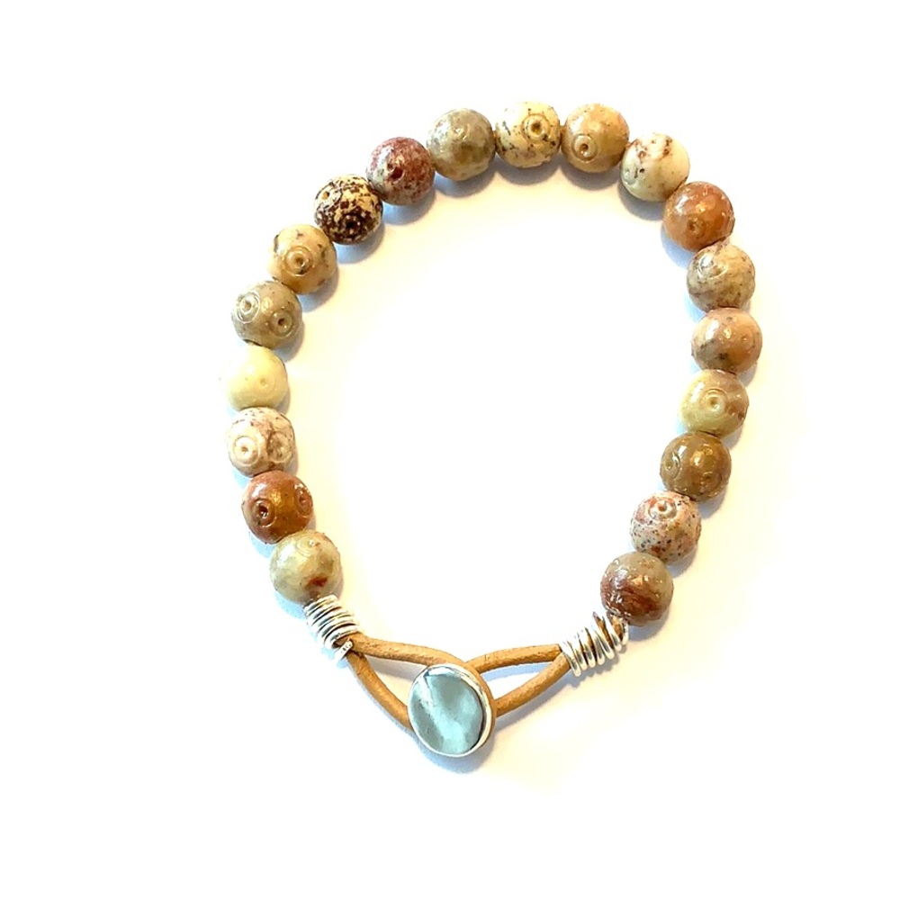Bracelet wooden leather metal wire